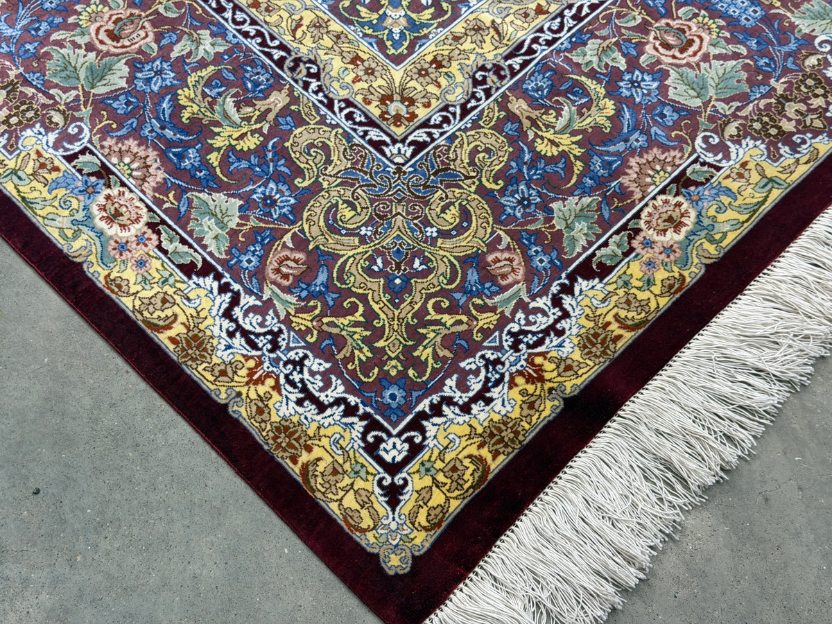 Luxurious Hand-Knotted Silk Persian Qum Rug - Signed Ahmadi - 5’4”x8’2”