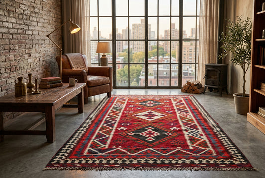 Antique Flatweave Persian Kilim Rug - 5’7”x10’1”