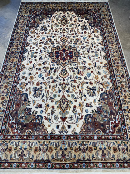 4'11"x8' Hand-Knotted Kashmiri Silk Area Rug Handmade Medallion Carpet