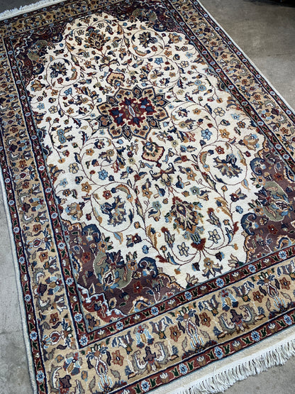 4'11"x8' Hand-Knotted Kashmiri Silk Area Rug Handmade Medallion Carpet
