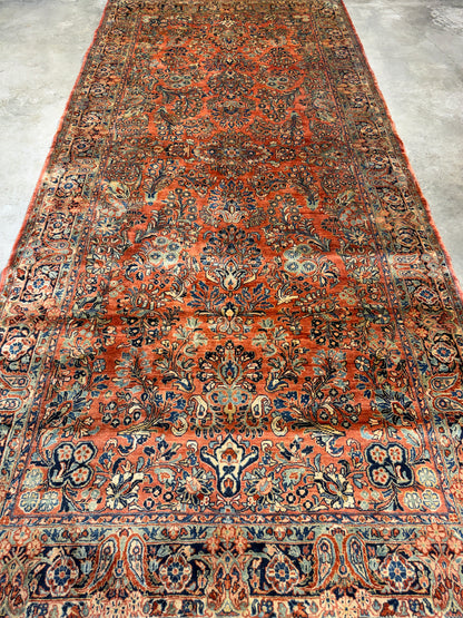 6'x13'4" Antique Hand-knotted Wool Sarouk Runner Rug - Handmade Red 6x13