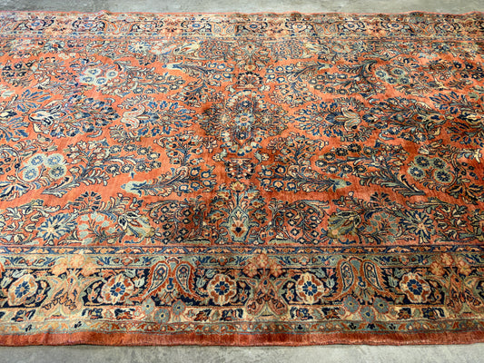 6'x13'4" Antique Hand-knotted Wool Sarouk Runner Rug - Handmade Red 6x13