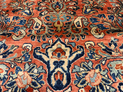 6'x13'4" Antique Hand-knotted Wool Sarouk Runner Rug - Handmade Red 6x13