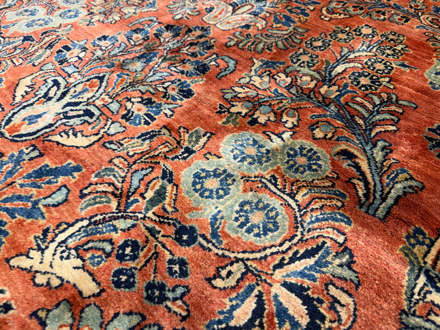 6'x13'4" Antique Hand-knotted Wool Sarouk Runner Rug - Handmade Red 6x13