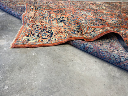 6'x13'4" Antique Hand-knotted Wool Sarouk Runner Rug - Handmade Red 6x13