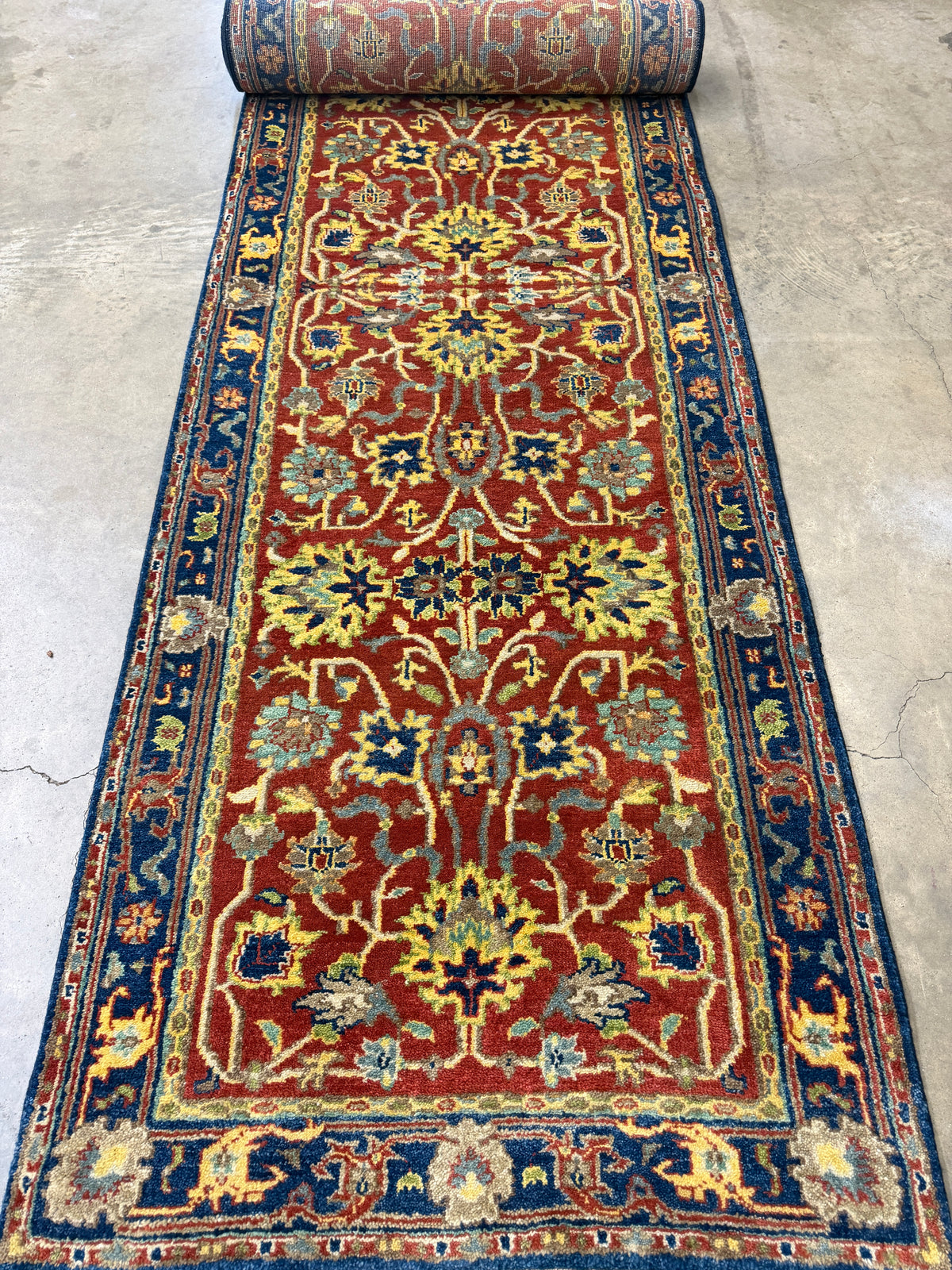 Hand-Knotted IndoHeriz Runner - 3'4"x13'11"