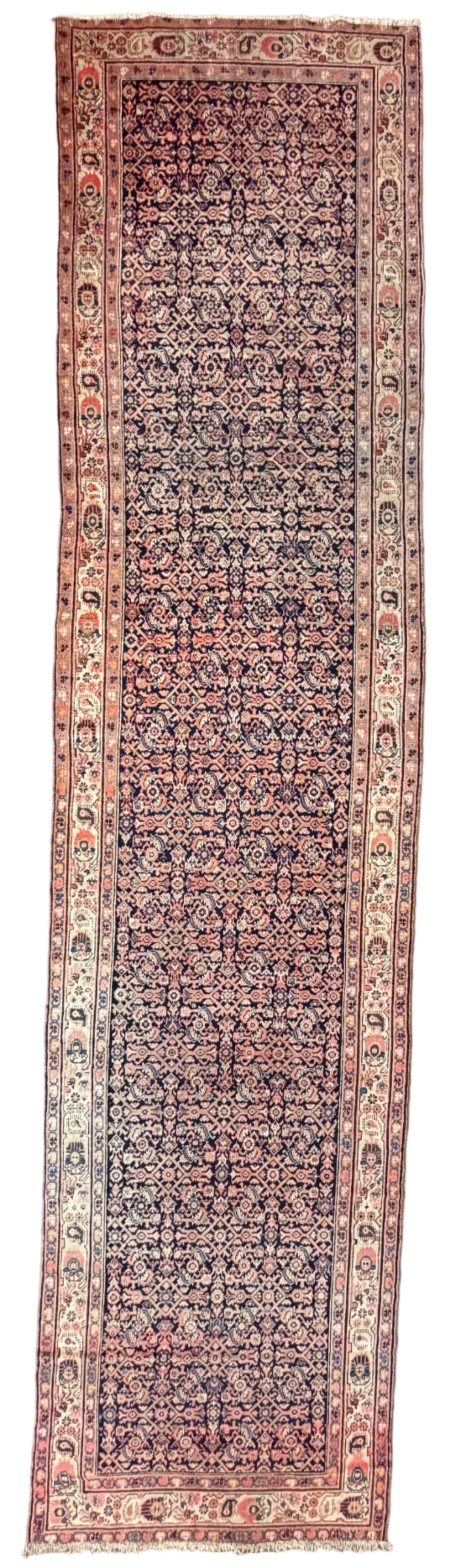 Hand-Knotted Sarouk Farahan Runner Navy and beige 4x16 size - 3'9"x15'10"