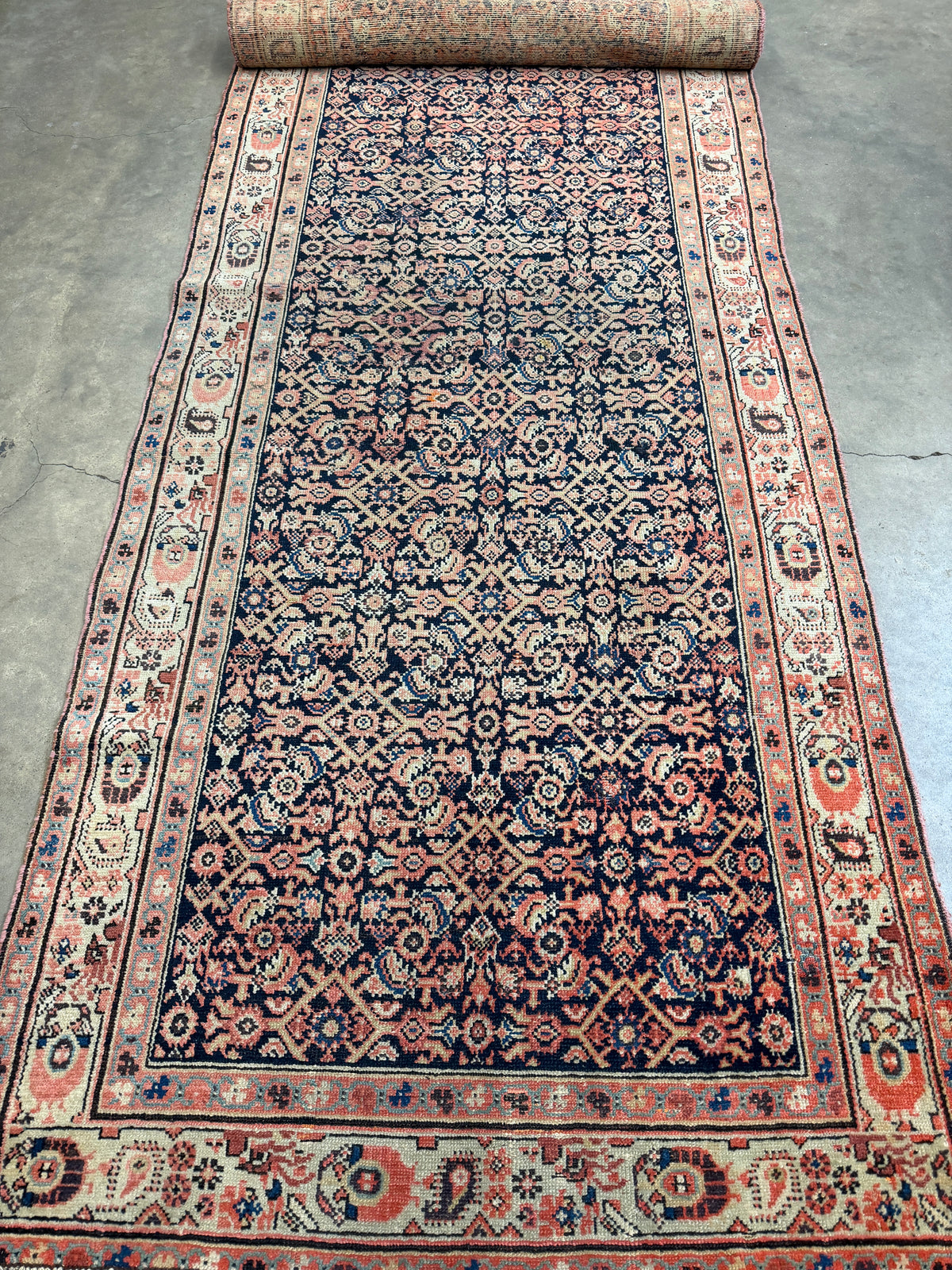 Antique Hand-Knotted Sarouk Farahan Runner - 3'9"x15'10"