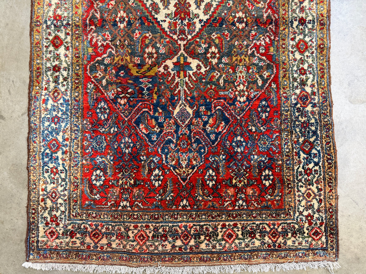 Antique Hand-Knotted Hamadan Runner - 3'5"x17'3"