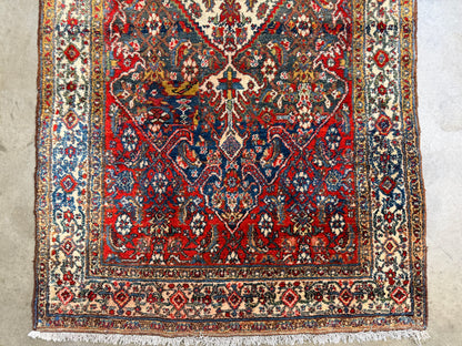 Antique Hand-Knotted Hamadan Runner - 3'5"x17'3"