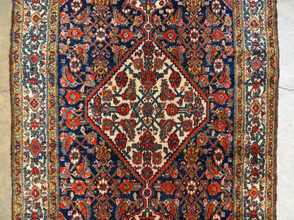 Antique Hand-Knotted Hamadan Runner - 3'5"x17'3"