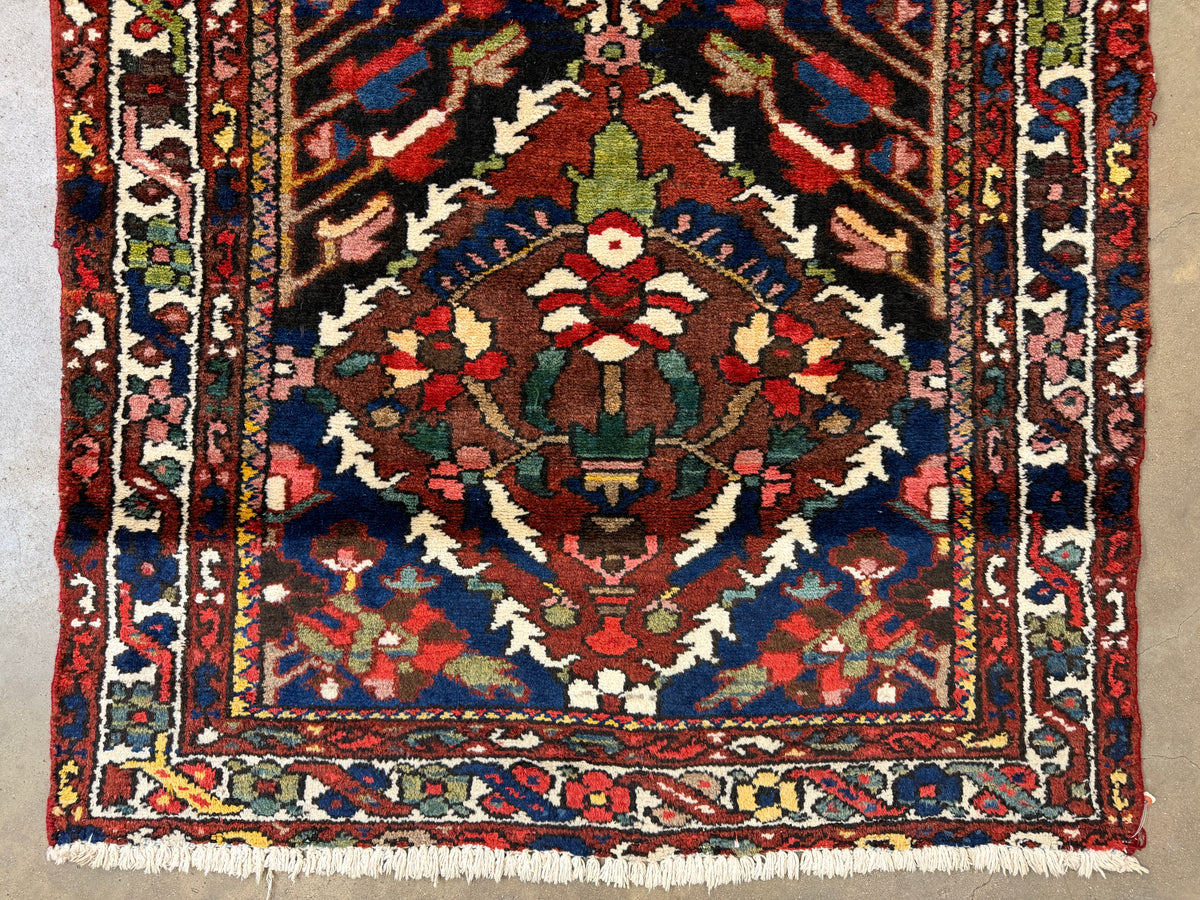 Antique Hand-Knotted Bakhtiari Runner - 3'6"x11'8"