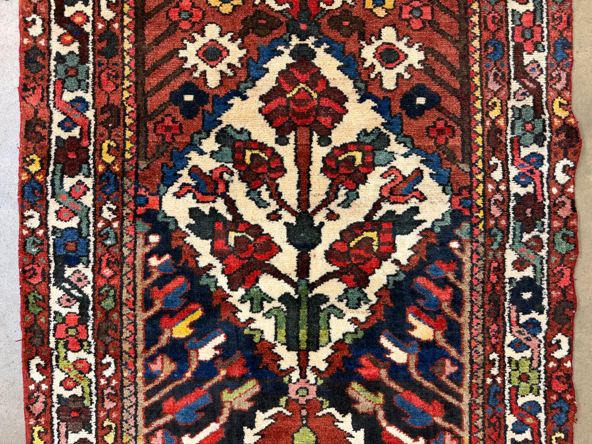 Antique Hand-Knotted Bakhtiari Runner - 3'6"x11'8"