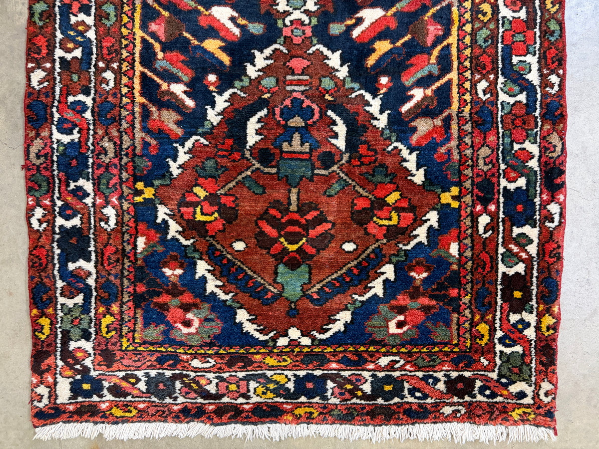 Antique Hand-Knotted Bakhtiari Runner - 3'6"x11'8"