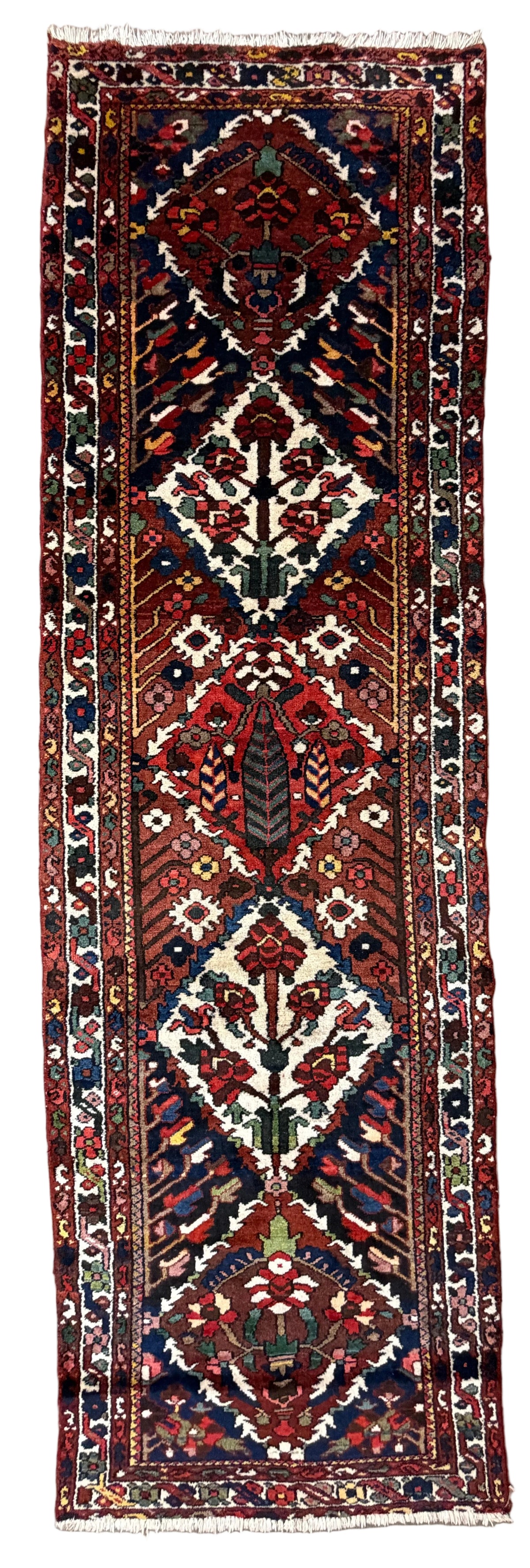 Antique Hand-Knotted Bakhtiari Runner - 3'6"x11'8" - 4x12 - red navy blue