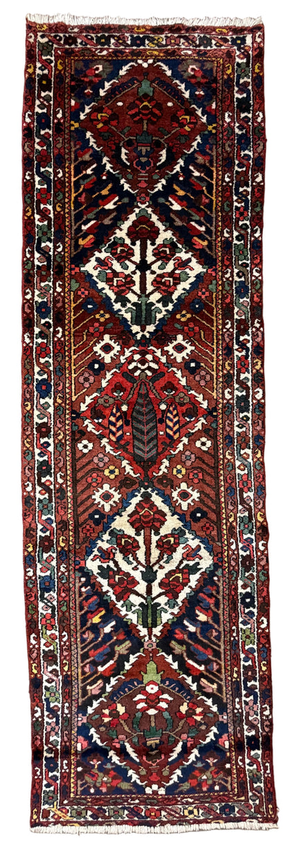 Antique Hand-Knotted Bakhtiari Runner - 3'6"x11'8" - 4x12 - red navy blue