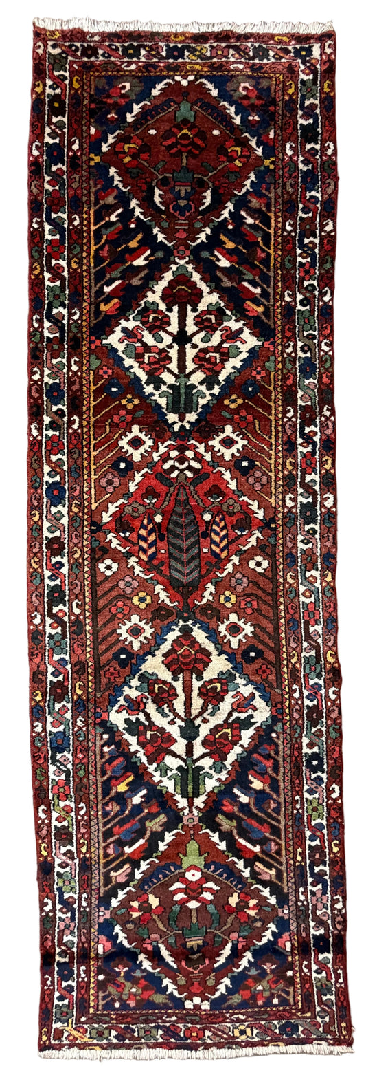 Antique Hand-Knotted Bakhtiari Runner - 3'6"x11'8" - 4x12 - red navy blue