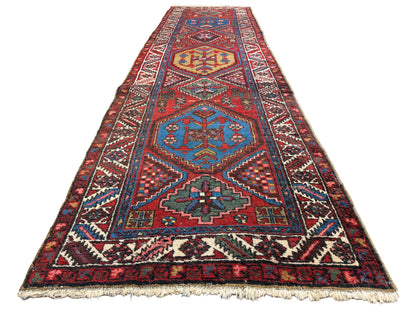 Antique Hand-Knotted Heriz Runner - 2'11"x10'10" - 3x11 - bronze - red orange blue