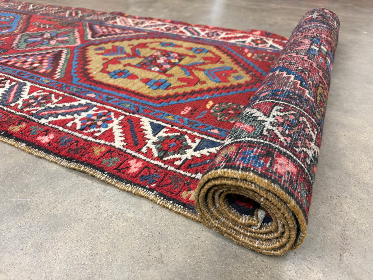 Antique Hand-Knotted Heriz Runner - 2'11"x10'10"