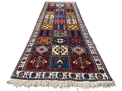 Hand-Knotted Yalameh Runner - 3'5"x9'10" - 3x10 - tribal - blue red yellow gold tribal