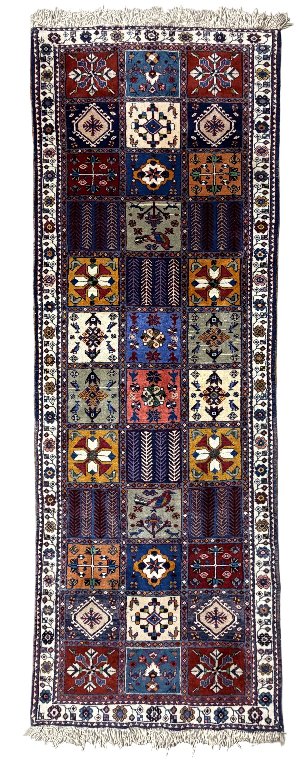 Hand-Knotted Yalameh Runner - 3'5"x9'10" - 3x10 - tribal - blue red yellow gold tribal