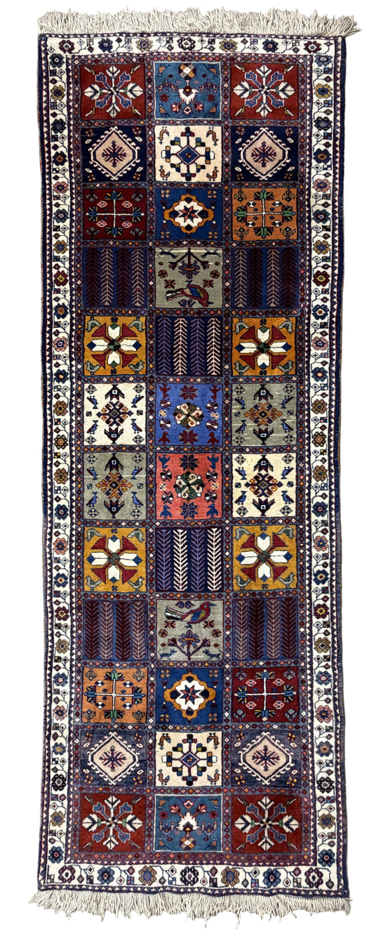 Hand-Knotted Yalameh Runner - 3'5"x9'10" - 3x10 - tribal - blue red yellow gold tribal