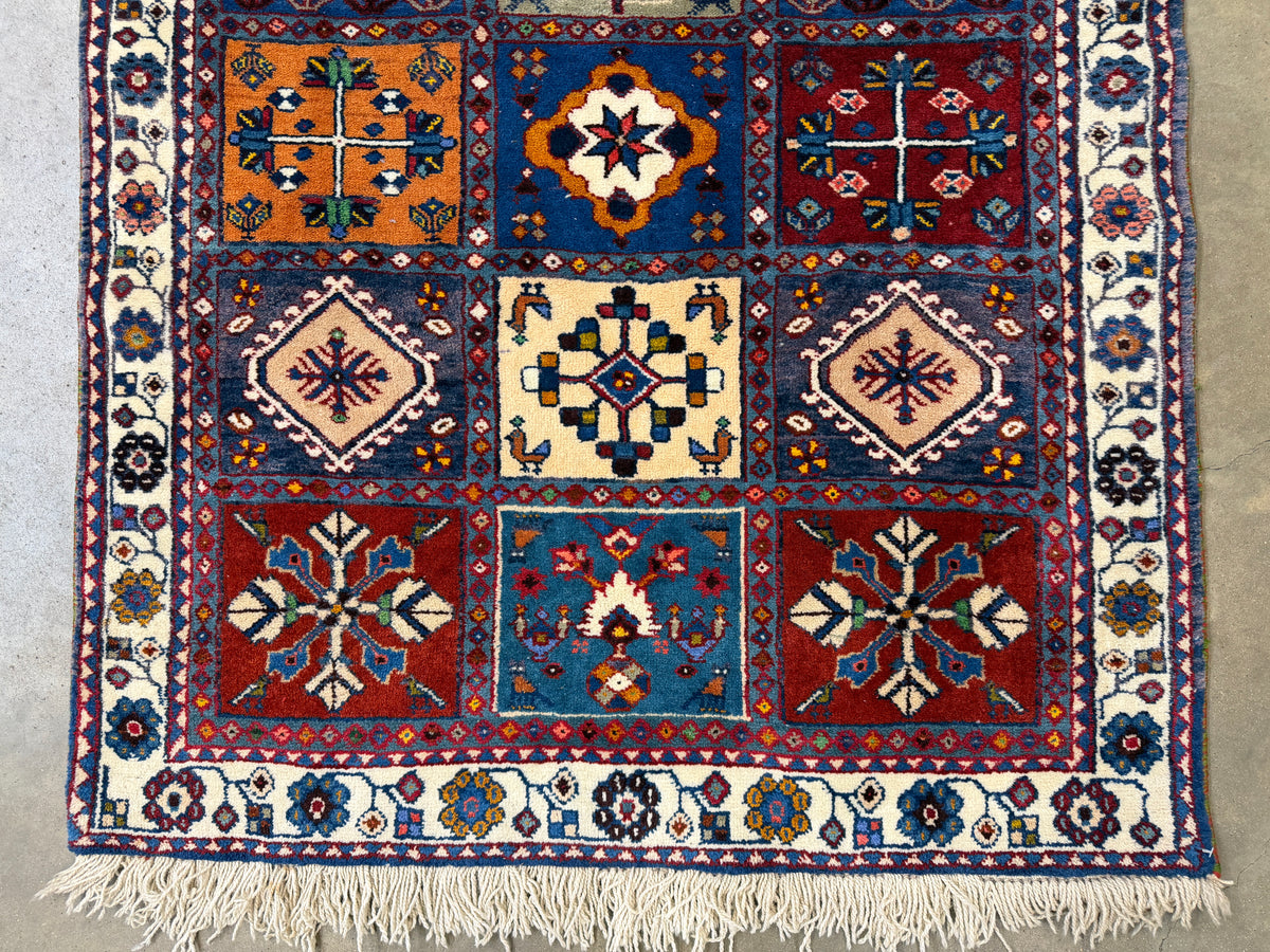 Hand-Knotted Yalameh Runner - 3'5"x9'10" - 3x10 - tribal - blue red yellow gold tribal