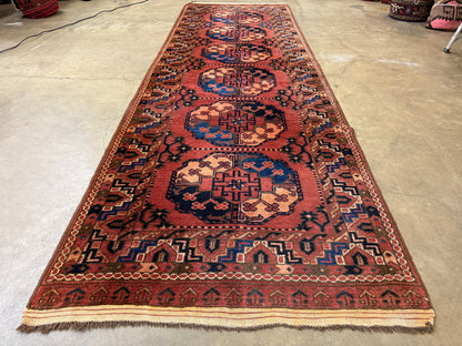 Antique Hand-Knotted Bokhara Ersari Runner - 3'4"x10'5" - bronze orange Terracotta 3x10