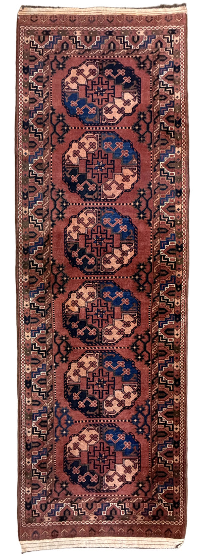 Antique Hand-Knotted Bokhara Ersari Runner - 3'4"x10'5" - bronze orange Terracotta 3x10