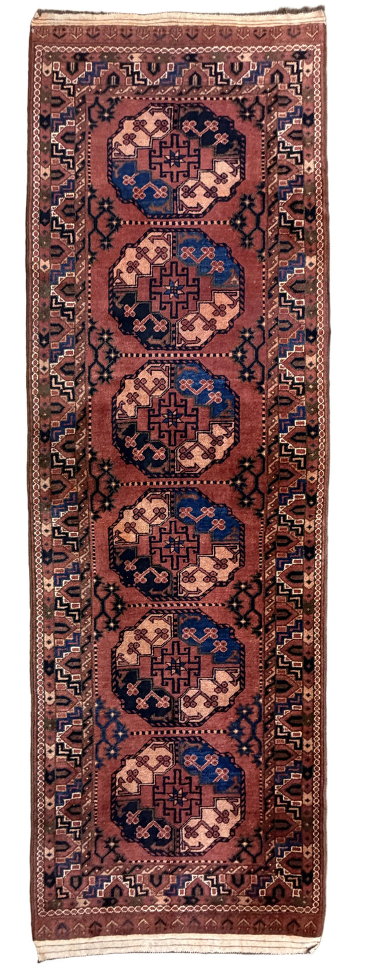 Antique Hand-Knotted Bokhara Ersari Runner - 3'4"x10'5" - bronze orange Terracotta 3x10