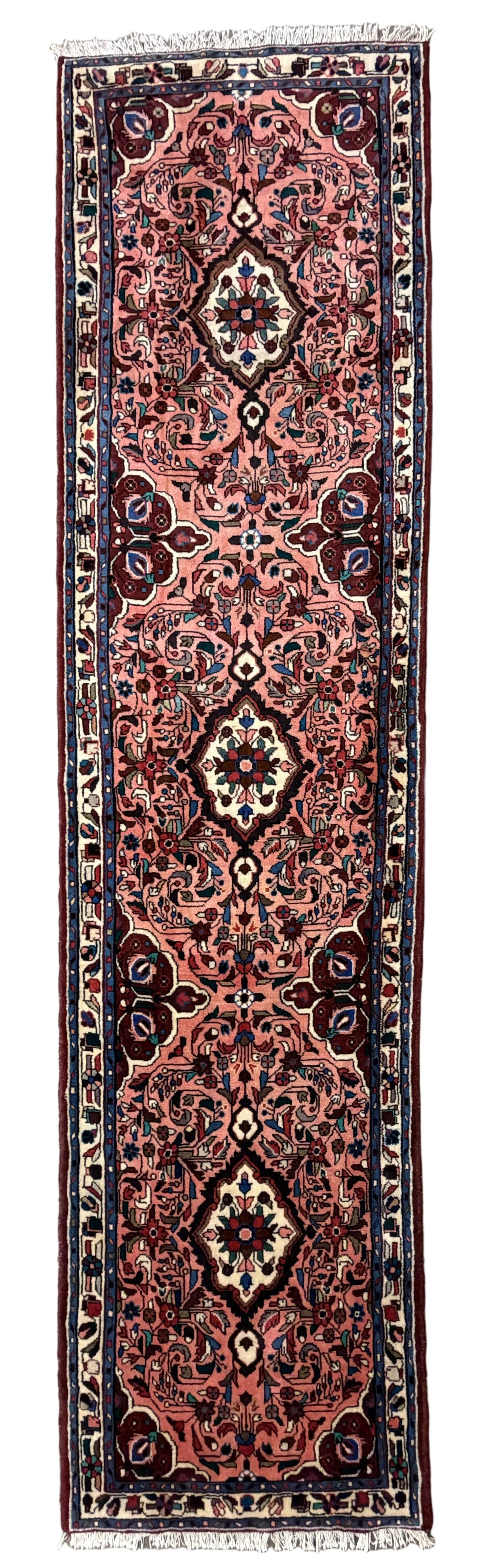 Hand-Knotted Hamadan Runner - 2'9"x10' - 3x10 runner pink salmon tribal floral