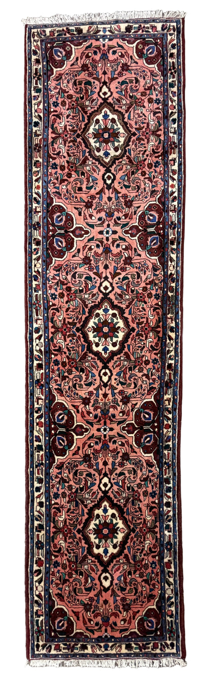 Hand-Knotted Hamadan Runner - 2'9"x10' - 3x10 runner pink salmon tribal floral