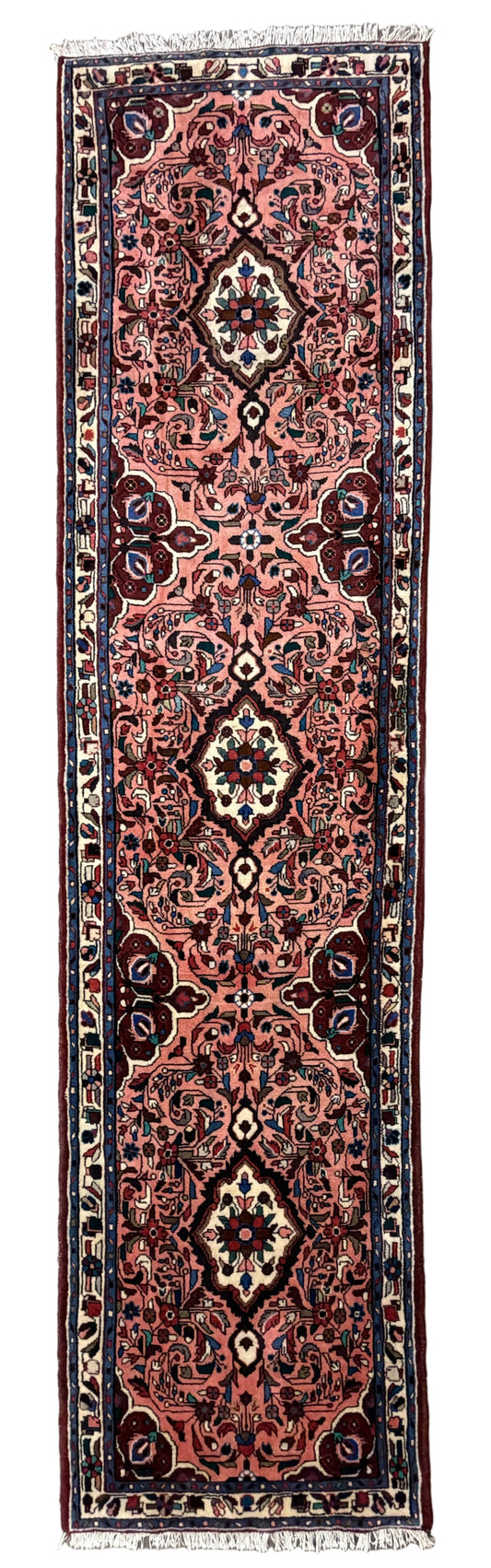 Hand-Knotted Hamadan Runner - 2'9"x10' - 3x10 runner pink salmon tribal floral