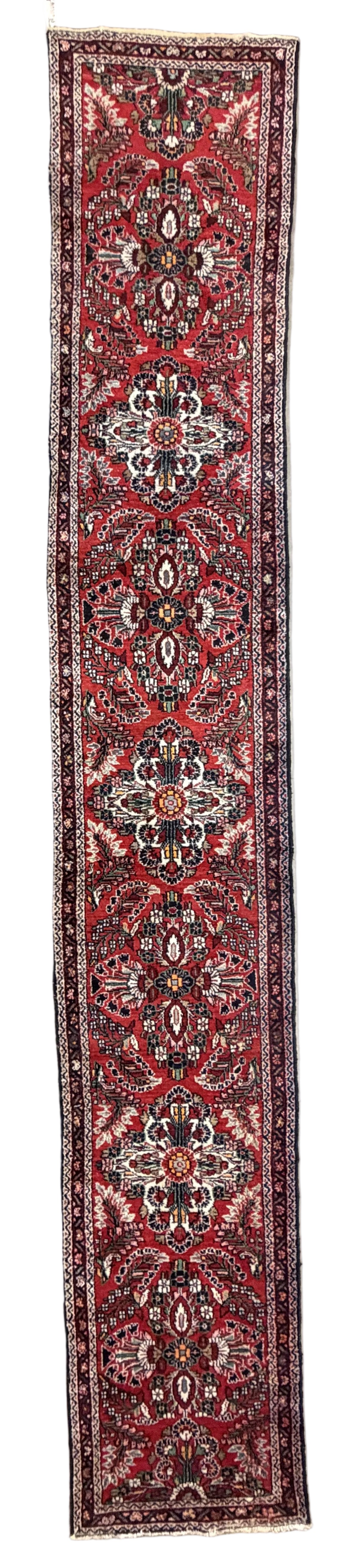 Antique Hand-Knotted Sarouk Runner - 2'7"x16'8" - 3x17 - 2x17 - 3x16 - 2x16 - red orange - bronze Terracotta 