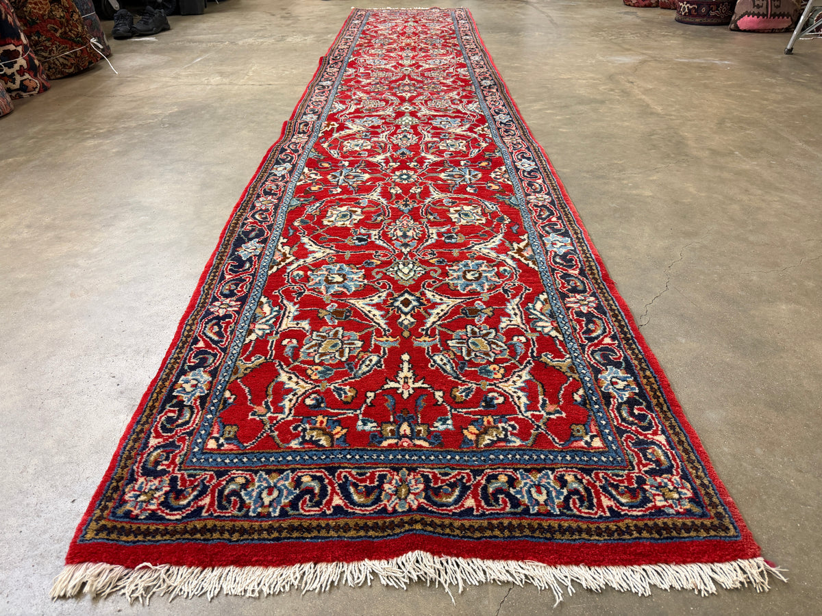 Hand-Knotted Sarouk Runner - 2'8"x13'6" - 3x13 - 2x13 - 3x12 - red- blue