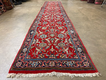 Hand-Knotted Sarouk Runner - 2'8"x13'6" - 3x13 - 2x13 - 3x12 - red- blue