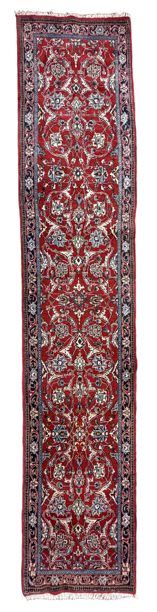 Hand-Knotted Sarouk Runner - 2'8"x13'6" - 3x13 - 2x13 - 3x12 - red- blue 