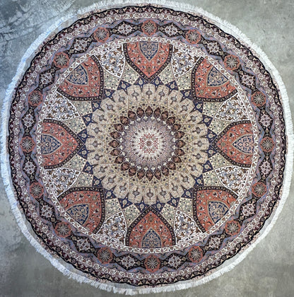 10’ Diameter Very Fine Hand-Knotted Wool & Silk Round Tabriz Persian Rug - Dome Design