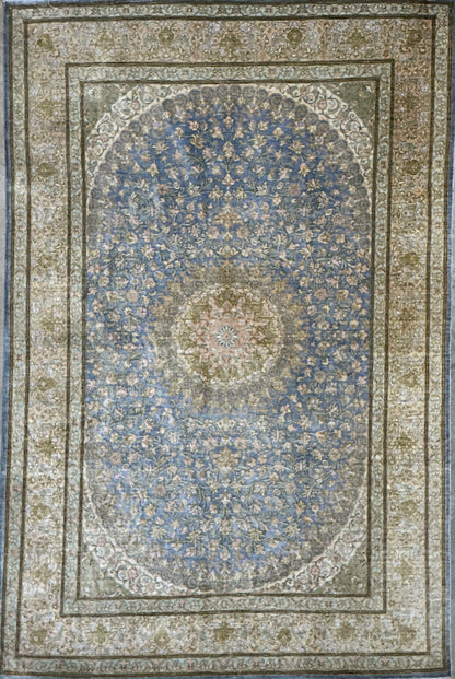 3’4”x4’11” Luxurious Fine Hand-Knotted 100% Silk Persian Qum Area Rug