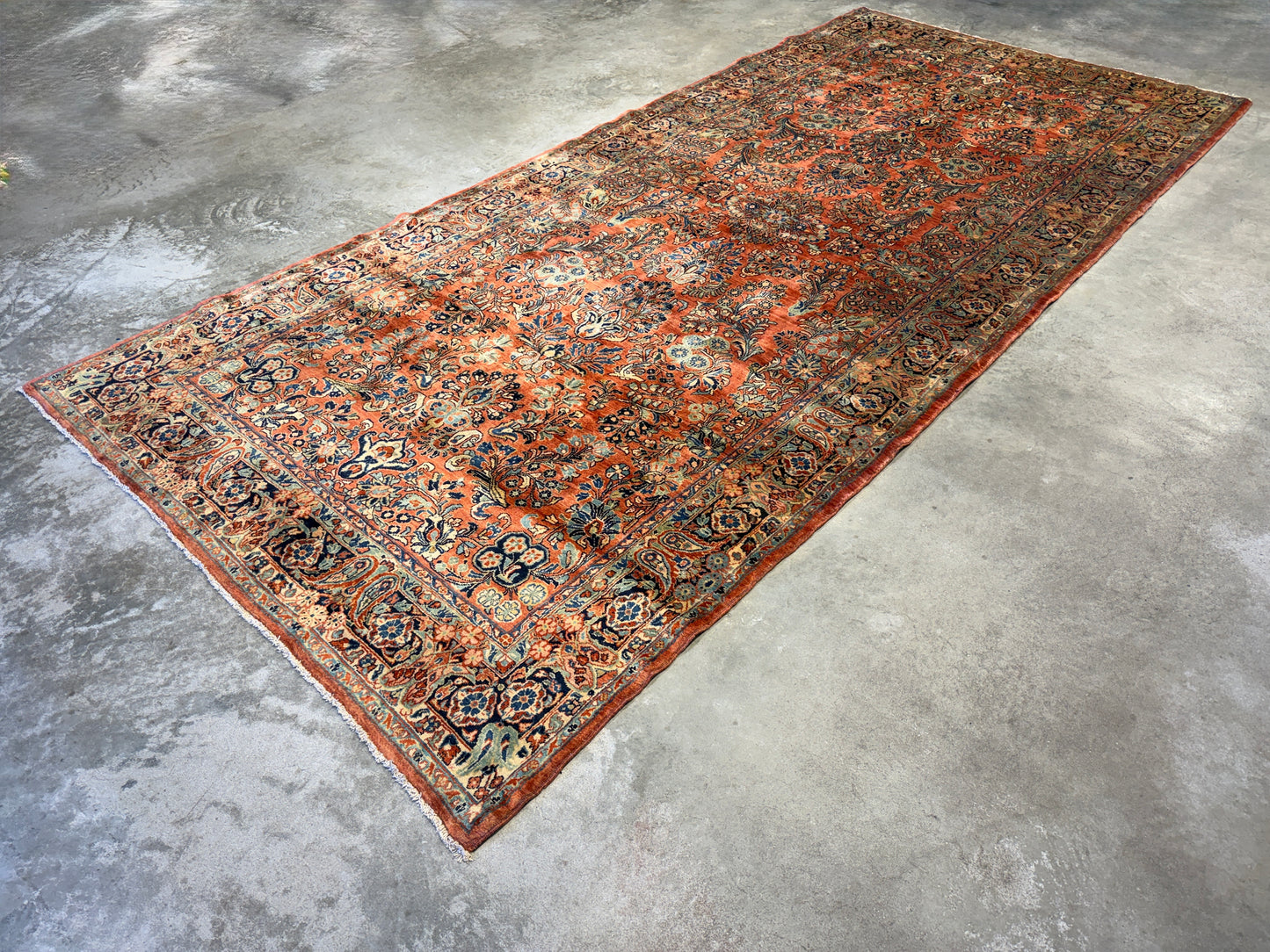 6'x13'4" Antique Hand-knotted Wool Sarouk Runner Rug - Handmade Red 6x13