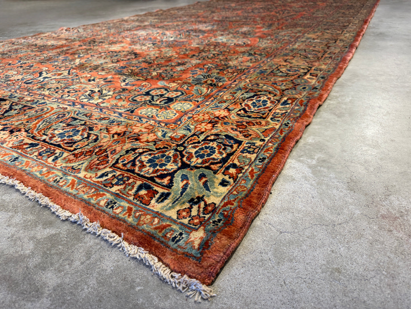6'x13'4" Antique Hand-knotted Wool Sarouk Runner Rug - Handmade Red 6x13