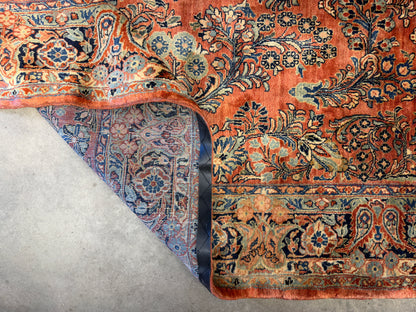 6'x13'4" Antique Hand-knotted Wool Sarouk Runner Rug - Handmade Red 6x13