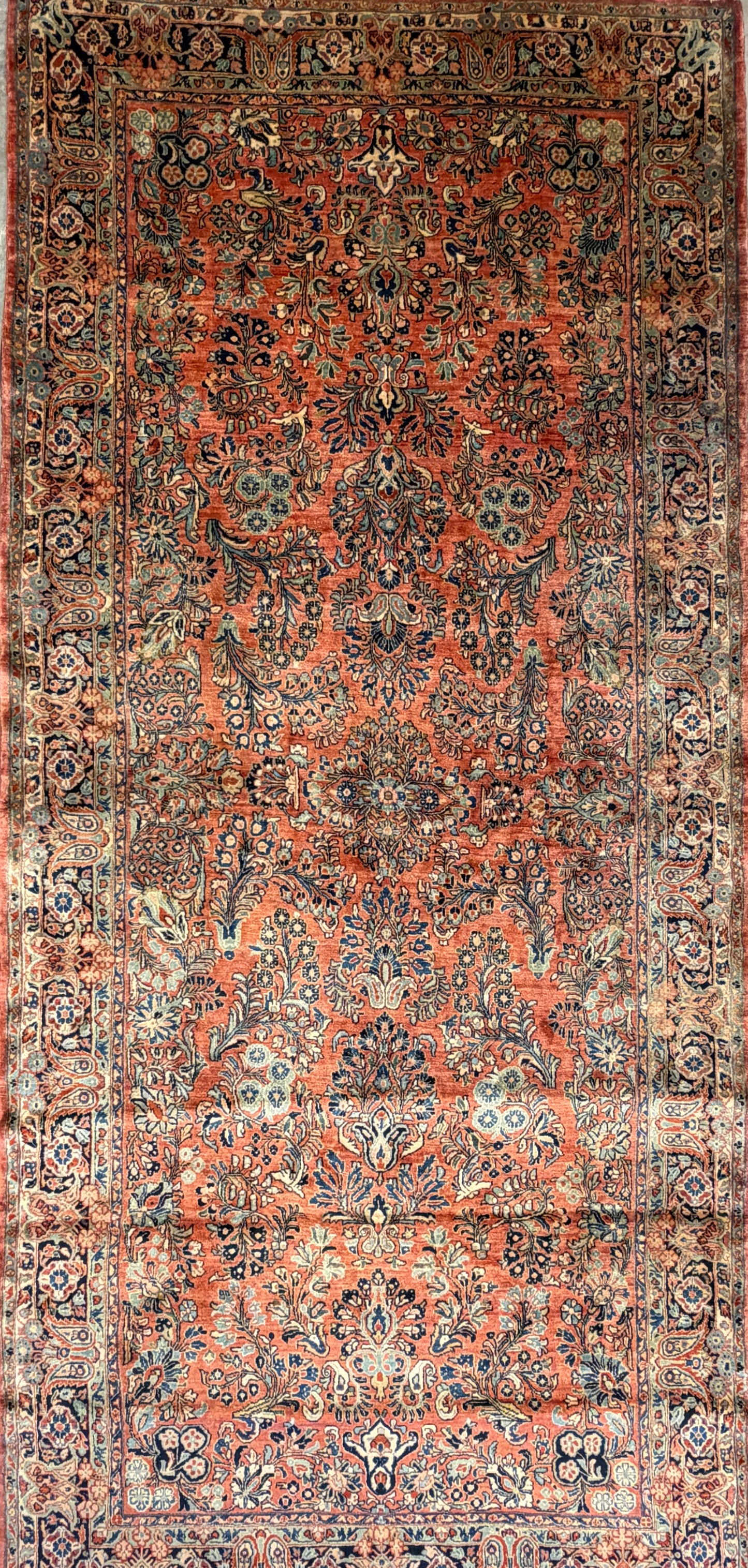 6'x13'4" Antique Hand-knotted Wool Sarouk Runner Rug - Handmade Red 6x13