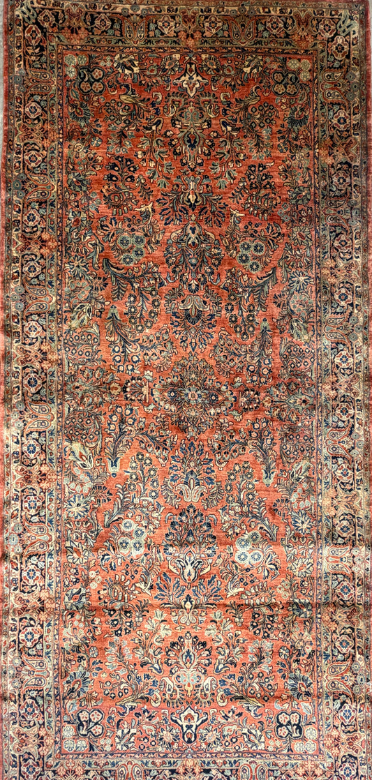 6'x13'4" Antique Hand-knotted Wool Sarouk Runner Rug - Handmade Red 6x13