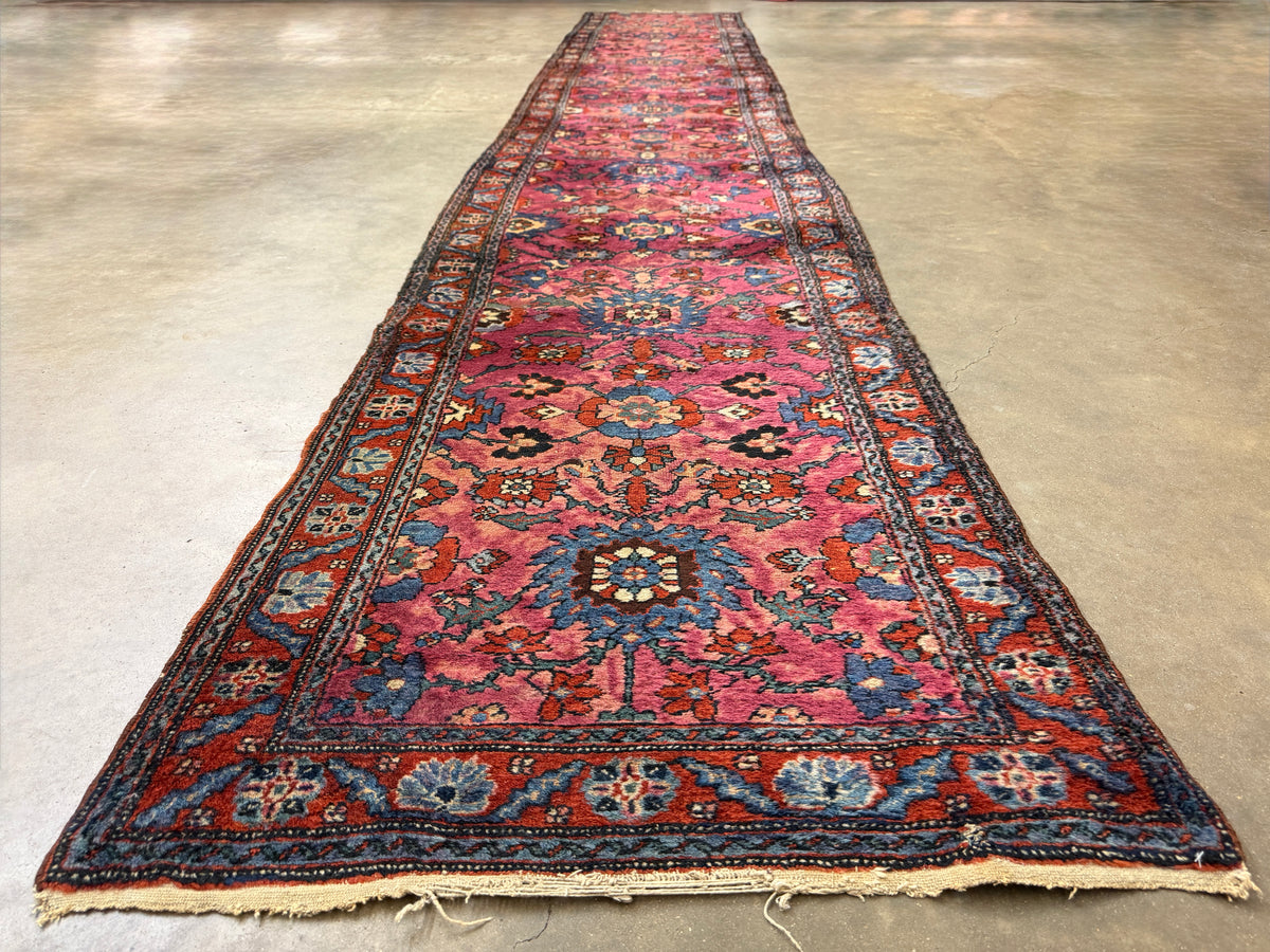 Hand-Knotted Antique Heriz Runner - 2'8"x16'3"