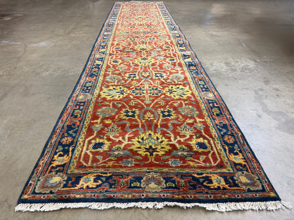 Hand-Knotted IndoHeriz Runner - 3'4"x13'11"