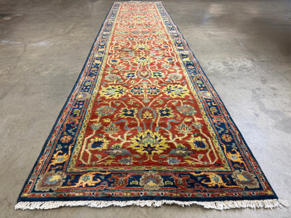 Hand-Knotted IndoHeriz Runner - 3'4"x13'11"