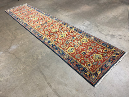 Hand-Knotted IndoHeriz Runner - 3'4"x13'11"