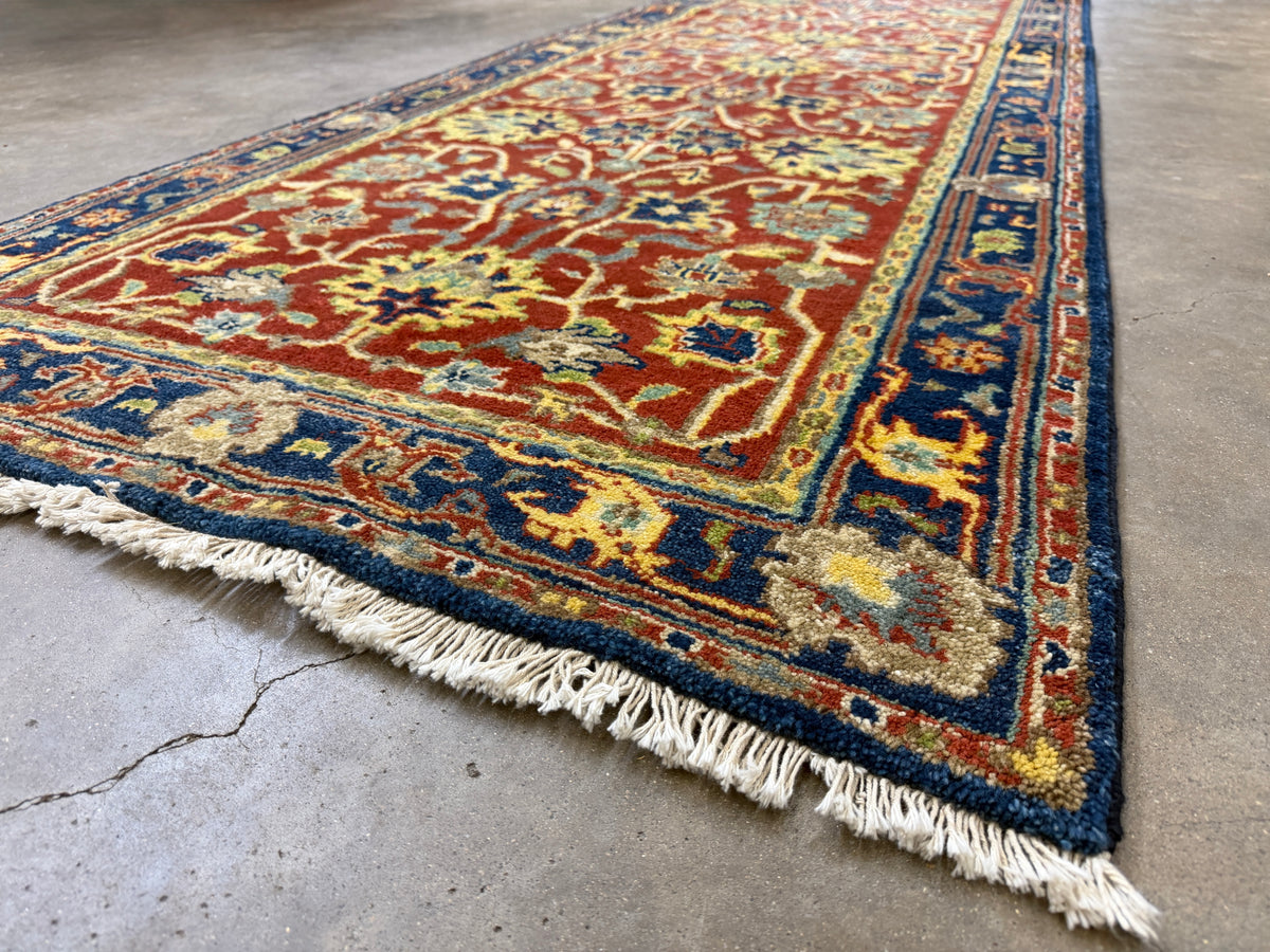 Hand-Knotted IndoHeriz Runner - 3'4"x13'11"