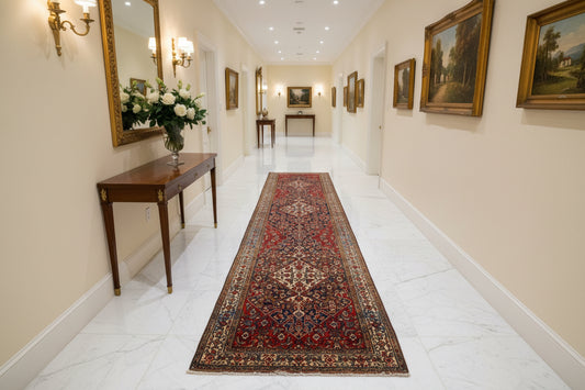 Antique Hand-Knotted Hamadan Runner - 3'5"x17'3"